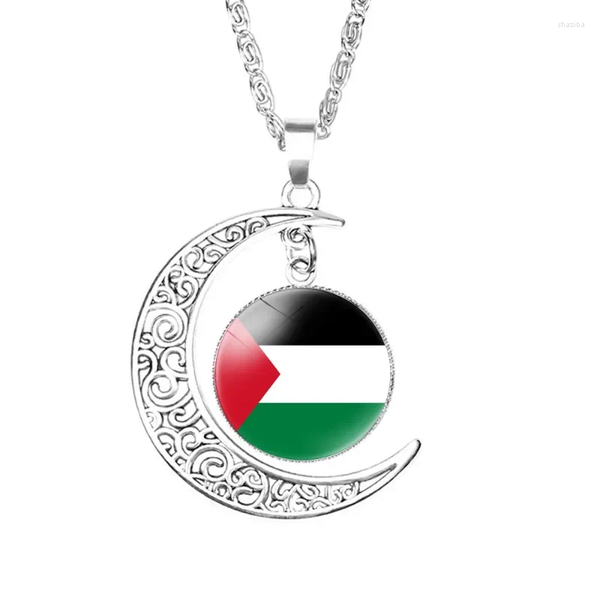 Cadenas Palestina Nación Bandera Emblema Luna Collar Patrones de arte personalizados Vidrio Cabochon Joyería