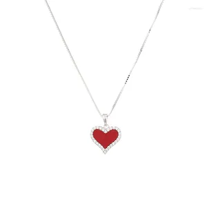 Cadenas PANQDIY Regalo romántico del día de San Valentín Cadena de plata esterlina 925 Esmalte rojo Collar con colgante de corazón de amor para mujeres y niñas