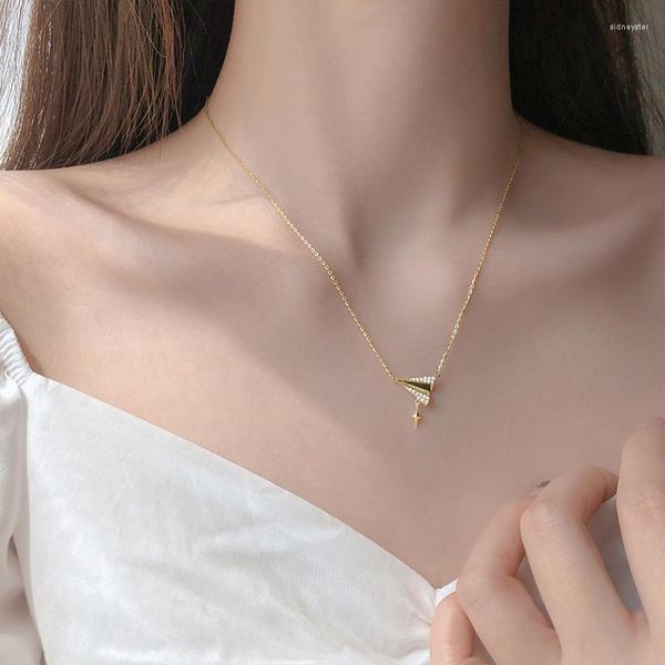 Chaînes papier avion zircone clavicule chaîne or argent couleur collier pour femmes filles mode Bling Simple bijoux SN2347