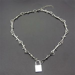 Cadenas Joyas para fiestas Cerradura Colgante Gargantilla Babero Hip Hop Pequeñas espinas Brambles Gótico oscuro Alambre de púas Collar punk