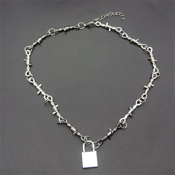 Chaînes bijoux de fête serrure pendentif tour de cou bavoir Hip Hop petites épines ronces gothique foncé fil de fer barbelé collier Punk