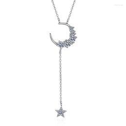 Chaînes passées test de diamant coupe parfaite 0.4ct Moissanite pendentif en argent Sterling 925 étoile lune collier mode cadeau de fiançailles