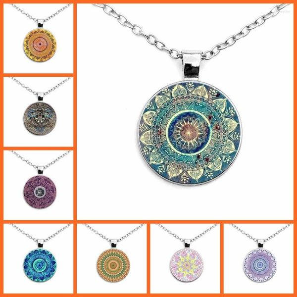 Cadenas patrón Vintage collar budismo Chakra cúpula de cristal cabujón colgante joyería en Yoga Mandala collares para Mujeres Hombres