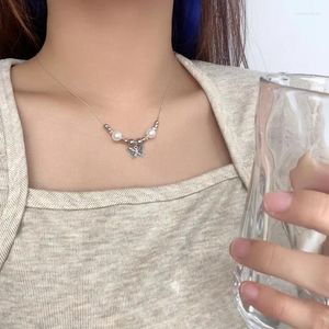 Cadenas Pearl Butterfly Clavícula Cadena Collar para Mujeres Joyería de Moda Accesorios Minimalistas
