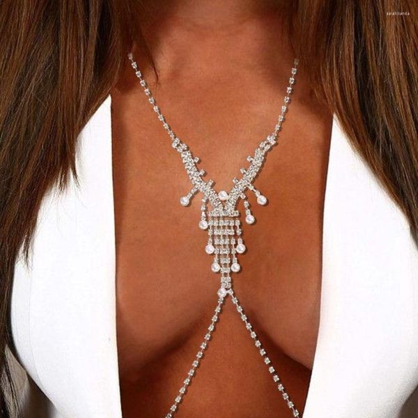 Cadenas de perlas, collar Irregular, joyería de cristal para el pecho para mujer, cadena corporal de diamantes de imitación, lencería, accesorios de Bikini, decoración