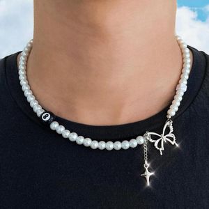 Cadenas Collar de perlas para hombres Cuentas de mariposa Adolescentes Grunge Punk Joyería de moda coreana Simple hecho a mano