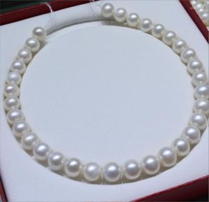 Ketten Perlenkette für Frauen, natürliches echtes weißes Meer, 11–12 mm, Schmuck, 925er Sterlingsilber, Verschluss, Geschenk für Mädchen