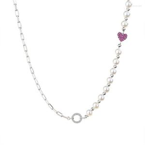 Chaînes Collier de perles avec coeur charme 925 argent haute qualité femmes bijoux de mariage ensemble chapelet chaîne claviculaire accessoires de banquet