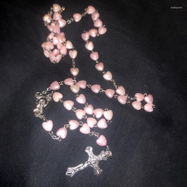 Chaînes Perle Chapelet Perles Collier Prière Catholique Rose Perle Blanche Haute Qualité Amour Coeur Christ