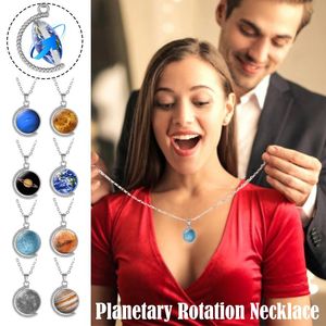 Kettingen hanger en ketting lichtgevende acht roterende planeten dubbelzijdige hemelgouden trendy sieraden zilver voor vrouwen packchains