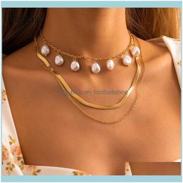 Kettingen hangers sieraden ogendotz barokke imitatie parel tassel hanger ketting multi -gelaagde koper plat mes slangenketen choker ne