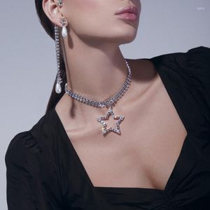 Chaînes Personnalité Double Rangée Pentagramme Collier Pour Femmes Brillant Strass Ras Du Cou Colliers Mignon Romantique Bijoux