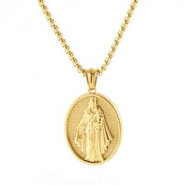 Kettingen Persoonlijkheid Hip Hop Stijl Maria Ovale Religieuze Hanger Ideaal voor Heren RVS Ketting Collectie