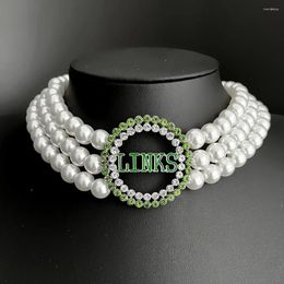 Chains Personality Links Incorporated INC Sorority Society Groene Strass Charme Drielaagse Parelketting Choker