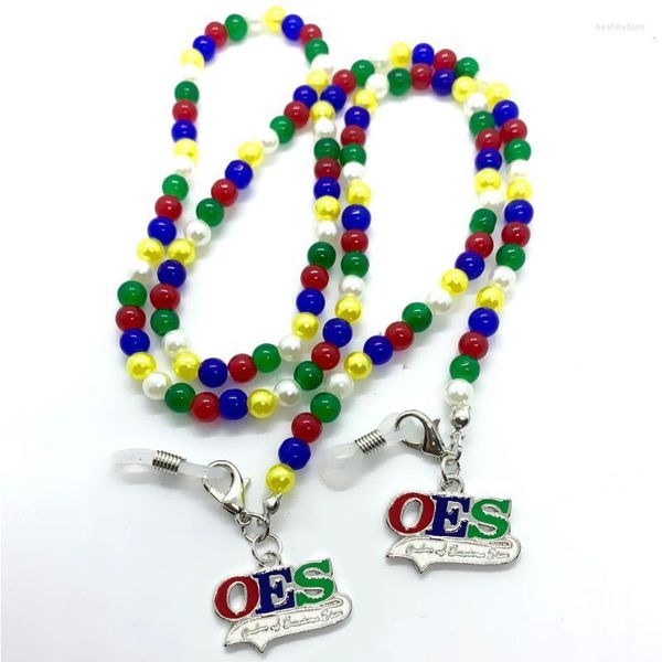 Cadenas Orden de personalidad de la Sociedad Estrella del Este OES Enamelo Metal Colgante Cuentas coloridas Collar Máscaras Gafas Cadena Caus22