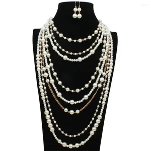 Chaînes Personnalité Blanc Imitation Perle Faisant Multicouche Perle Chaîne Collier Africain Sororité Style Bijoux Féminins