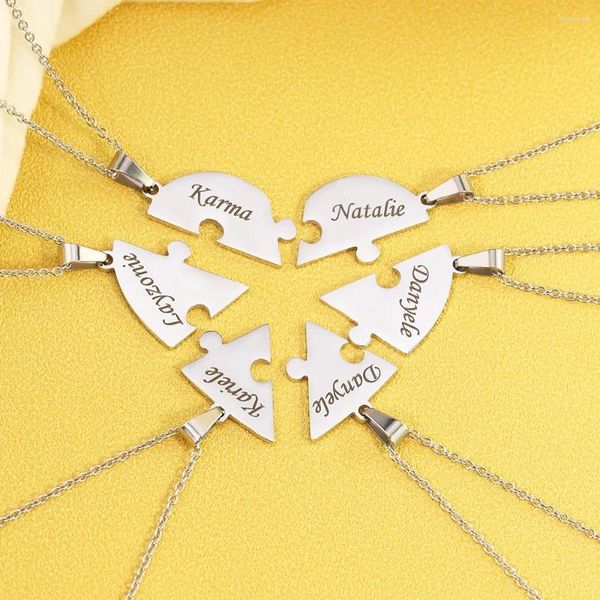 Chaînes Personnalisé Charme En Acier Inoxydable Pendentif Nom Jigsaw Coeur Collier Pour Femmes Bijoux Hommes Famille