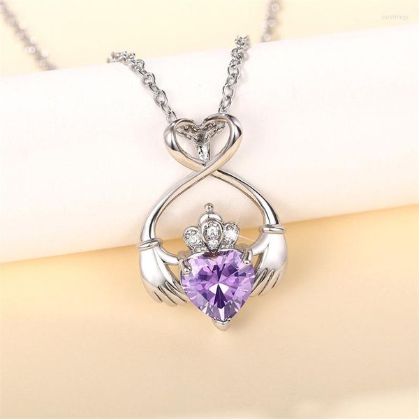 Chaînes Design personnalisé pendentif collier femmes anniversaire accessoires en forme de coeur violet zircone cadeau Unique fête des mères