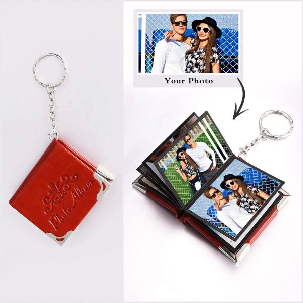 Chaînes Personnalisés mini album photo album porte-clés personnalisé 10 photos mini-clés en cuir bijoux pour un cadeau de famille d'amis