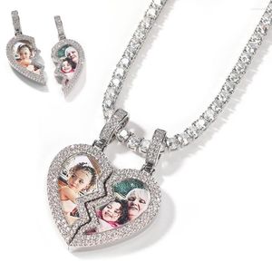 Chaînes image personnalisé coeur pause en forme glacé CZ Po cadre pendentif Tennis chaîne collier femmes hommes Hip Hop demi bijoux