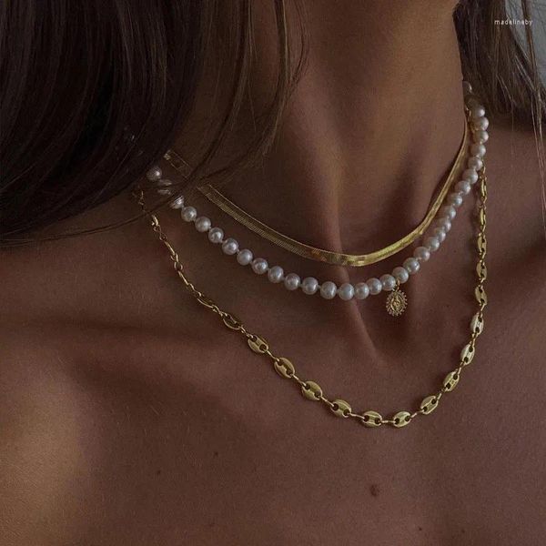 Chaînes Nez de porc Chaîne de grains de café Colliers en acier inoxydable pour femmes Bijoux minimalistes Non ternissant 2024