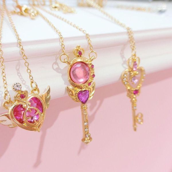 Cadenas de cristal rosa collares pendientes de oro para niños niñas accesorios de collar dulce dibujos animados lindo cuello diseñador princesa joyería