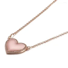 Ketens roze swirl hart collier ketting echt 925 sterling zilveren kettingen voor vrouw