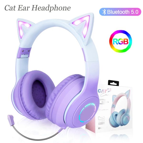 Chaines CHEAUX SELLES SANSE EOT CAT AVEC MIC GAMER GIRGLE KIDS CONTROL RVB Light Casco Bluetooth Casque pour le jeu d'ordinateur téléphonique