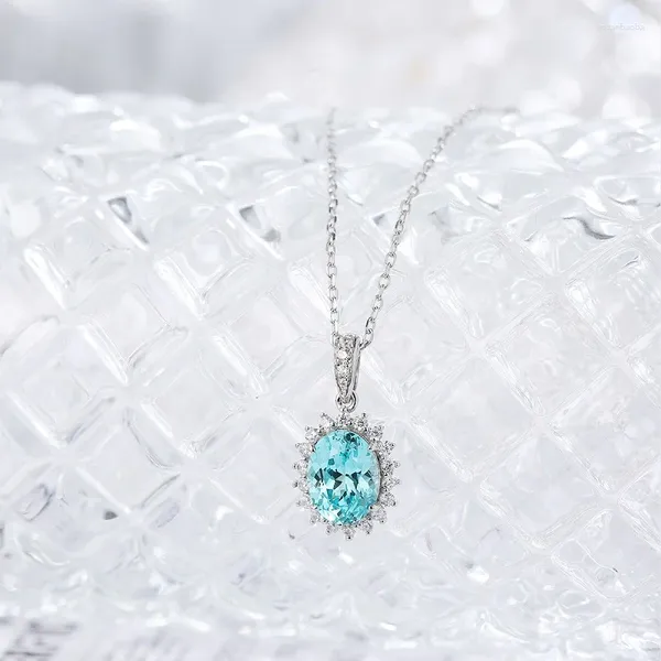 Chaînes Pirmiana 2.54ct Lab Grown Paraiba Sapphire Collier S925 Silver Engagement Femmes