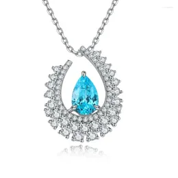Chaînes Pirmiana Sterling Silver 925 3.4ct Lab Grown Paraiba Sapphire Collier classique Engagement Femmes