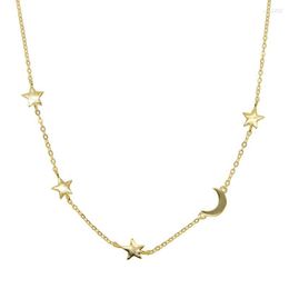 Cadenas Plain Moon Star Charm Gold Color 925 Sterling Silver 2023 Regalo de Navidad Elegance Simple Chain Lovely Necklace