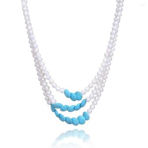 Kettingen Aardappelvorm Real Pearl en Blue Stone Jewelry Vrouwen bruiloft ketting drie lagen voor moedergeschenken