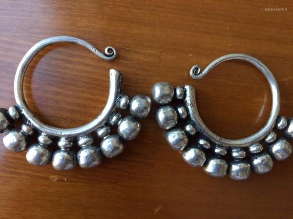 Chaînes assez rares femmes tibétaines bijoux Miao argent boucle d'oreille une paire A03