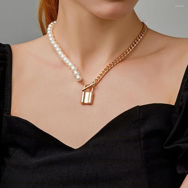 Cadenas pri jin joyería mitad cadena de perlas bloqueo collar de oro collar de moda