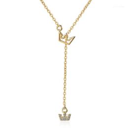 Chaînes princesse couronne 925 en argent Sterling pendentif à breloque collier longue chaîne pour les femmes cubique zircone or créateur de mode bijoux1