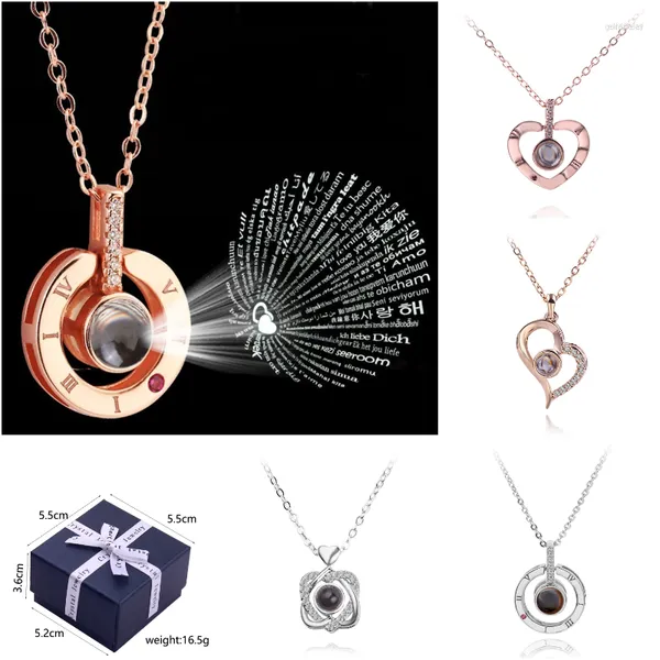 Chaînes Projection Collier 100 Langues Je T'aime Pendentif Bijoux Pour Amant Petite Amie 2023 À La Mode Couple Romantique Mignon Accessoires