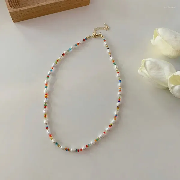 Cadenas Promoción Perla de agua dulce natural Moda Cristal colorido 14K Oro Lleno Collar de damas Joyería para mujeres Regalos