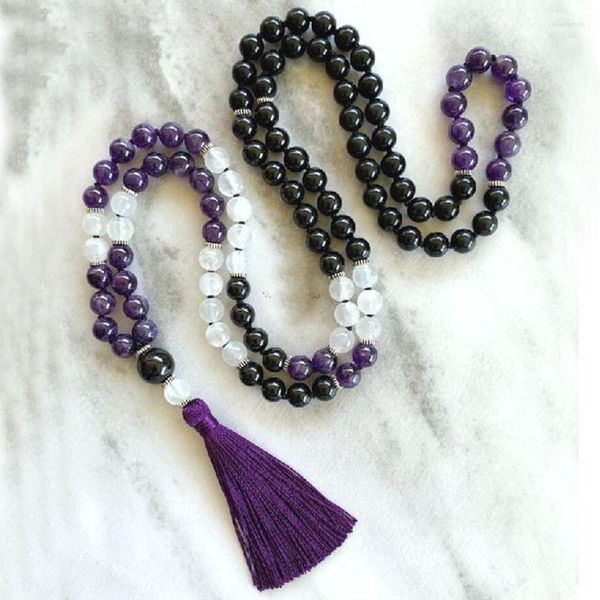 Cadenas PROTECCIÓN Mala a-methyst White J-ade Black Onyx Piedra natural con cuentas Japa Jewelry Gemstone Energy Necklace