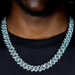 Chaînes Punk Bling Blue Crystal Prong Cubain Chaîne Collier Pour Hommes Femmes Glacé 2 Rangée Strass Lien Ras Du Cou Hip Hop Bijoux