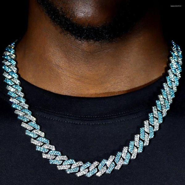 Cadenas Punk Bling Blue Crystal Prong Collar de cadena cubana para hombres y mujeres Iced Out 2 Row Rhinestone Link Gargantilla Hip Hop Jewelry