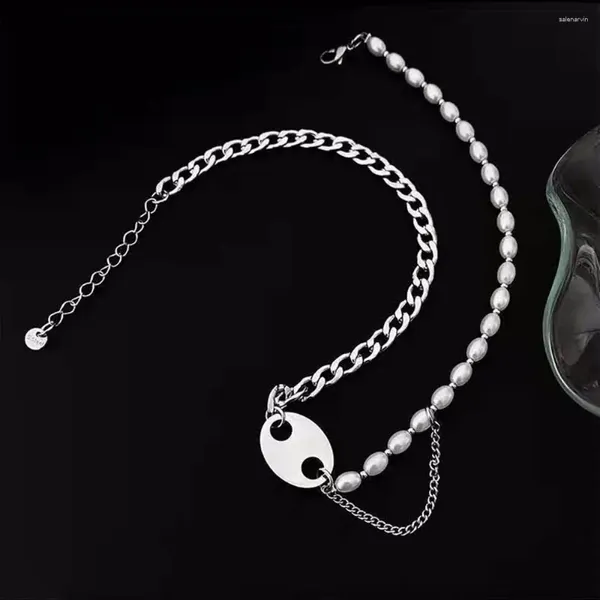 Chaînes Punk Mode Bijoux Ovale Étiquette Couture Chandail Chaîne Style Coréen Collier Perle Clavicule Hommes Nez De Cochon