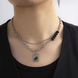 Chaînes Punk Hip-Hop Noir Strass Pendentif Perle Collier Homme Bijoux En Acier Inoxydable 2023 Tendance Ras Du Cou Chaîne Hommes Bijoux