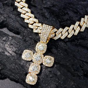 Chaînes Punk Hiphop 14 MM chaîne cubaine croix collier pour femmes hommes glacé strass broche lien bijoux à la mode cadeaux