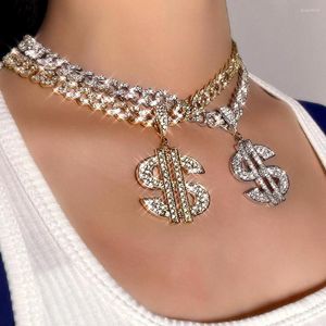 Kettingen Punk Iced Out Strass Cubaanse Ketting Choker Voor Vrouwen Mannen Mode Dollar Glanzende Kristallen Hanger Sieraden