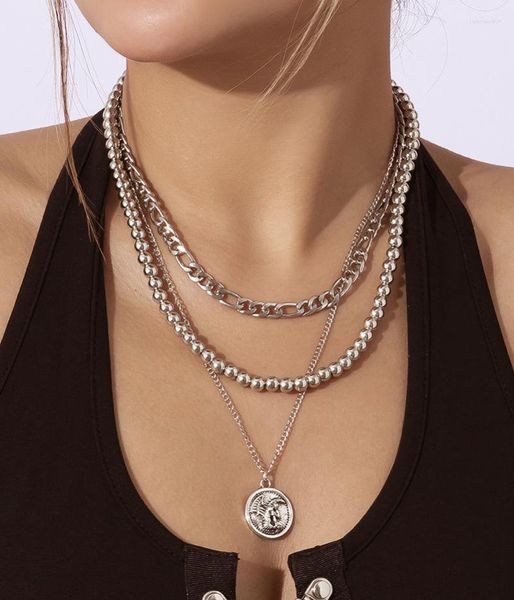 Catene stile punk struttura metallica perline sovrapposte pendente a catena collana da donna da donna con ritratto di nicchia