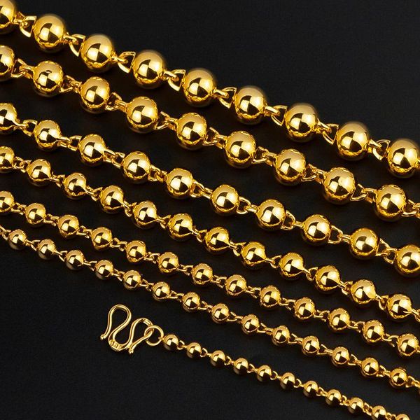 Chaînes Pur 18K Gold Perles Collier Pour Hommes Chaîne Véritable Solide Femmes De Mariage De Luxe Fine Bijoux Homme CadeauxChaînes