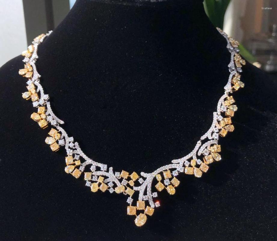 Kedjor Pure 18K Gold Jewelry AU750 G18K Natural Nature Yellow Diamonds 28ct Pendants Gemstone Halsband för kvinnor