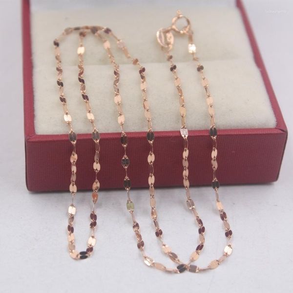 Chaînes Pure 18k Rose Gold Chain Unisex Luck 1.5mmW Lip Link Collier 18 pouces 1.23g