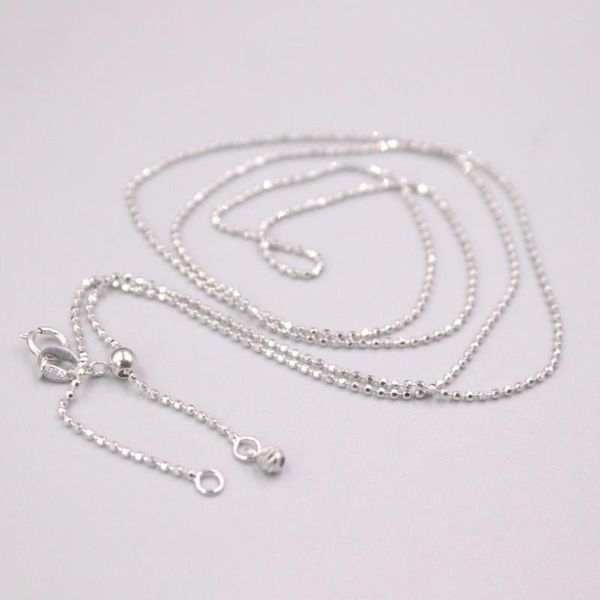 Chaînes collier en or blanc pur 18 carats largeur 1 mm perles sculptées chaîne à maillons réglable 3.5g / 24 pouces pour hommes femmes cadeau