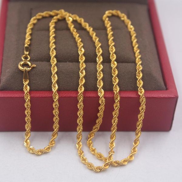Chaînes chaîne en or jaune pur 18 carats unisexe chance 2mm largeur pour femmes collier à maillons de corde 18 pouces 2.6-2.8g